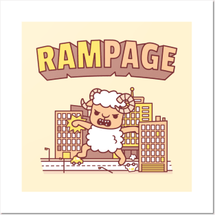 Funny Ram Going On Rampage in City Posters and Art